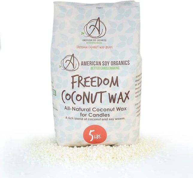 American Soy Organics Freedom Coconut Soy Wax Beads for Candle Making - Natural Candle Making Supplies - Paraffin-Free,Beeswax-Free Coconut Candle Wax for Container Candles,Tealights, Wax Melts 5 lbs