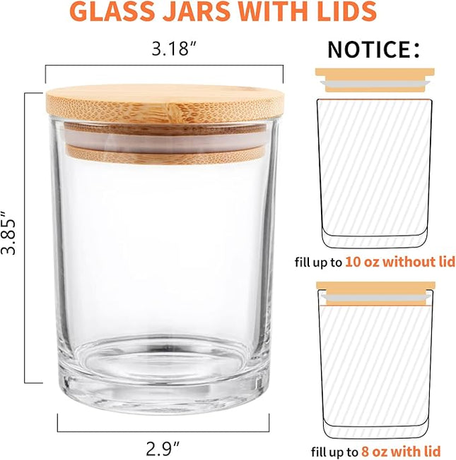 SUPMIND 12 Pack Glass Candle Jars-10oz Clear Empty Candle Jars with Bamboo Lids and Sticky Labels, Bulk Candle Jars for Making Candles Containers - Dishwasher Safe