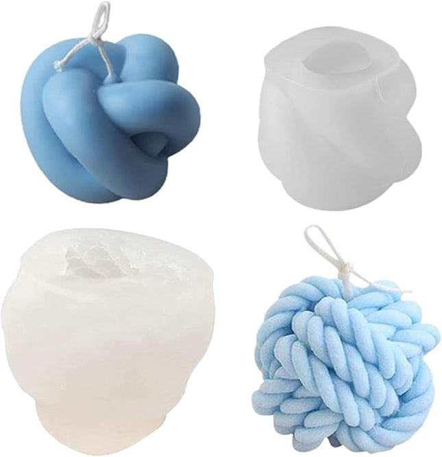 TOPYS 2-Pack Silicone Molds 3D Candle Molds, Woolen Ball Mould and Knot Mold,Ball of Yarn Design Fondant Mold for Candle Making and Baking Making Soap Wax Cake Mousse Ice Cream