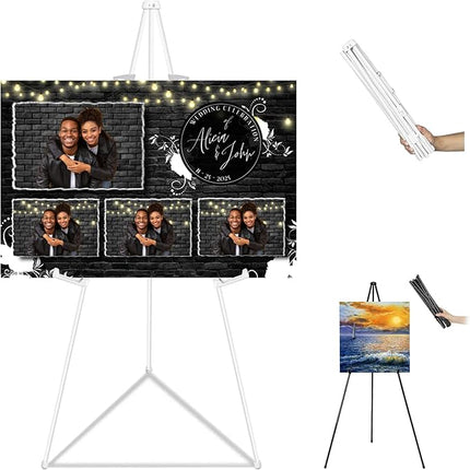 Basic White Easel for Wedding Signs,Adjustable Height Floor Easel Stand for Display Posters Tripod Base,Hold Lightweight Arts Indoor use,Supports 4lbs,1Pack