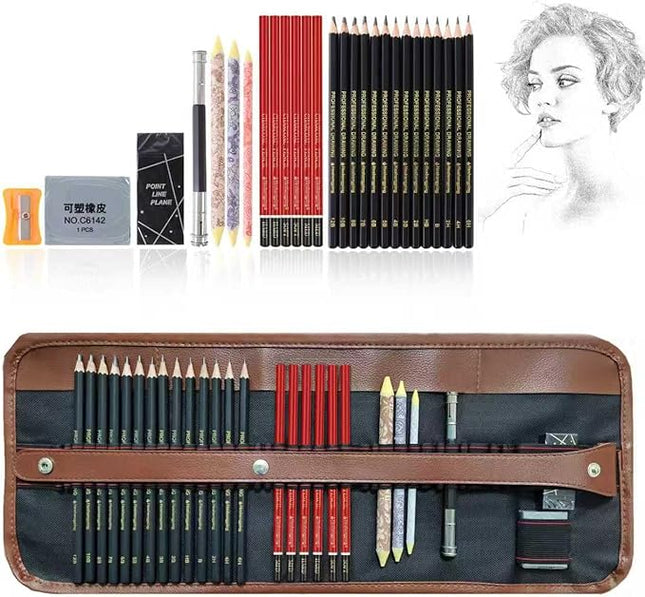Heshengping Drawing Pencils Sketch Pencil Art Supplies Set for Kids Adults beginners Professional Sketching Art Graphite Charcoal Blending Stump Pencils kit