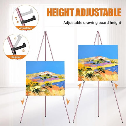 Easel Stand for Display, Aredy 63" Portable Painting Easel, Lightweight Metal Easels for Painting Canvas, Wedding Sign (2 Pack, Pink)
