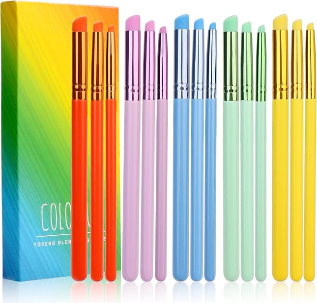 Yoseng 15 Pieces Mini Detailed Ink Blending Brushes for Card Making,Small Blender Art Blending Tool,Use with Intricate Stencils,Deal with Small Details(oblique head,5 colors)