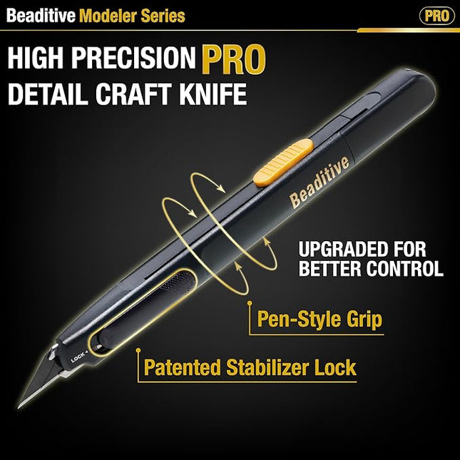 Beaditive High Precision Detail Craft Knife Pro - 30 Degree Blade Utility Knife - Art, Craft, Model Making (1 Pro Knife, 10 Black Blades)