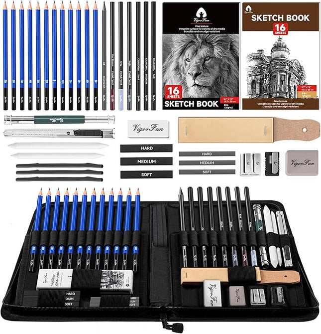 Art Supplies, Sketching & Drawing Pencils Art Kit with 2 Sketch Pads, Professional Artists Drawing Supplies Set Includes Graphite, Charcoals, Kneaded Eraser for Kids, Teens and Adults (42 Pieces)