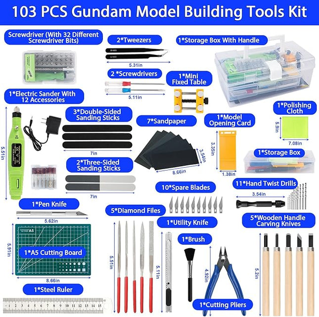 Gundam Tool Kit,103 Pcs Professional Model Tool Kit for Gundam, Modeling Tools for Plastic Models,Gunpla Tool Kits for Adults,Model Building Tools Hobby Tools Craft Set for Repairing and Fixing