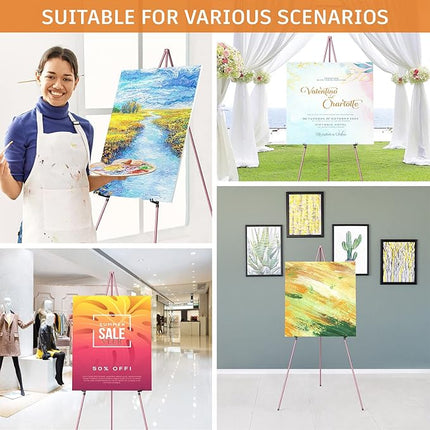 Easel Stand for Display, Aredy 63" Portable Painting Easel, Lightweight Metal Easels for Painting Canvas, Wedding Sign (2 Pack, Pink)