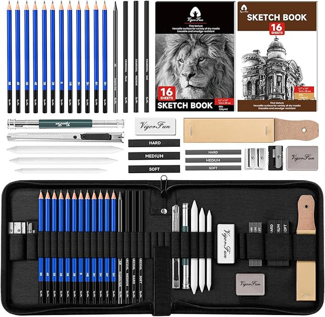 Art Supplies, Sketching & Drawing Pencils Art Kit with 2 Sketch Pads , Professional Artists Drawing Supplies Set Includes Graphite, Charcoals, Kneaded Eraser for Kids, Teens and Adults (35 Pieces)
