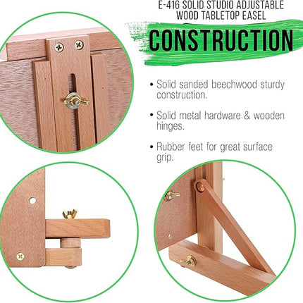 U.S. Art Supply Cancun Solid Wooden Tabletop Easel - Artist Studio Desktop Drawing Table, Portable Drafting Table, Adjustable Art Board, Tabletop Easel for Painting, Holds Up to 23" Canvas, Beechwood
