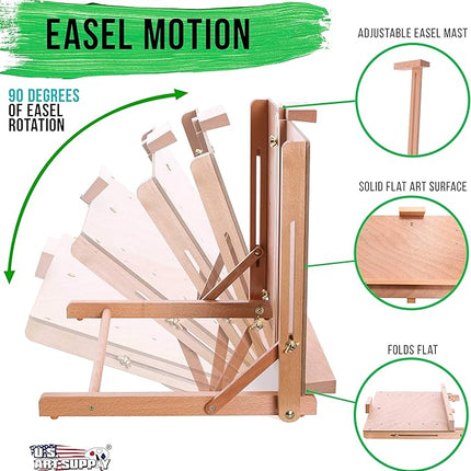 U.S. Art Supply Cancun Solid Wooden Tabletop Easel - Artist Studio Desktop Drawing Table, Portable Drafting Table, Adjustable Art Board, Tabletop Easel for Painting, Holds Up to 23" Canvas, Beechwood